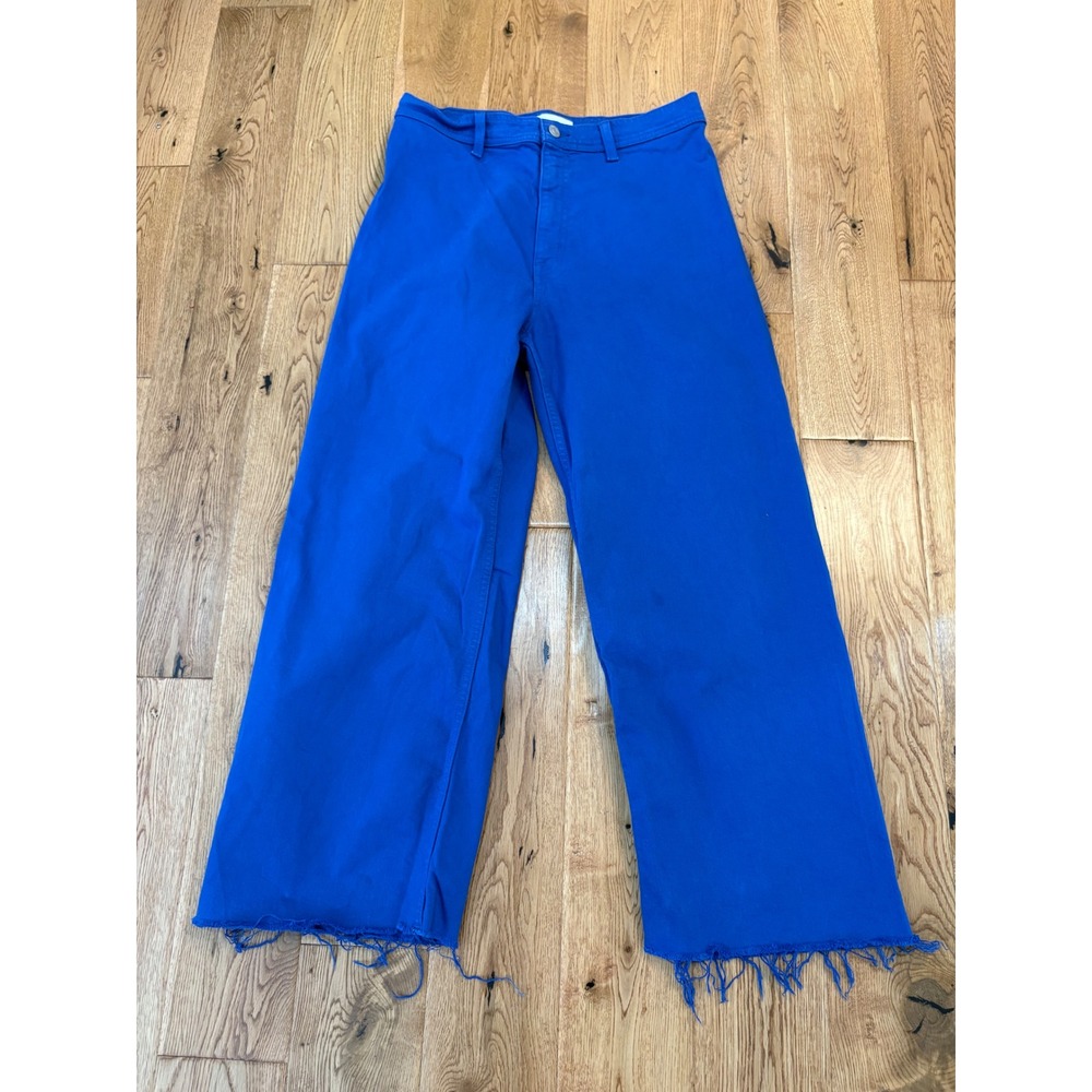 Pistola Women Cobalt Blue High Rise Wide Leg Raw Hem Pants P000185840P Size 30